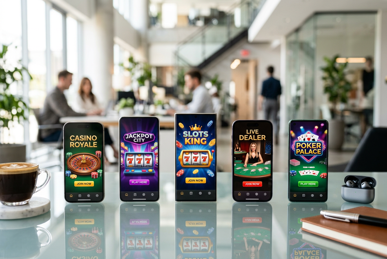 Comparison of different online casino platforms on mobile screens.